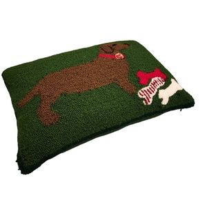 Peking Handicraft style Christmas Dachshund Dog bone Hooked Wool Pillow 8 x 12.